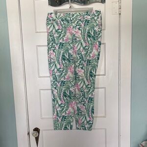 Old Navy Pixie Tropical Leaf Print Pull-On Pants - Pink & Green Size 8